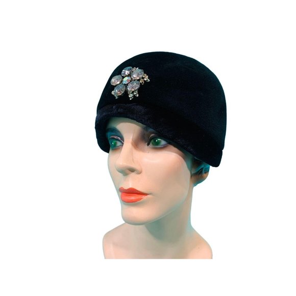 Vintage 1950s Shako Black Rhinestone Glamorous Hat - Picture 1 of 10